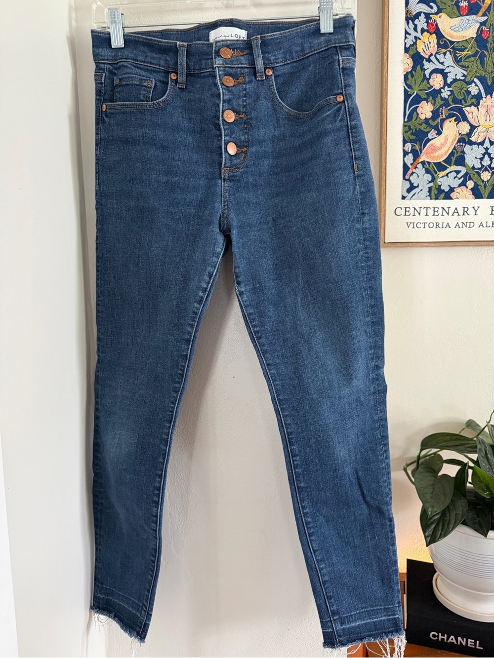 LOFT High-Rise Button-Fly Skinny Jeans - Dark Blue size 6